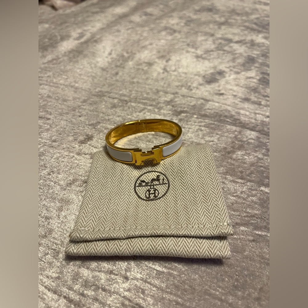 Authentic Hermes white & gold Clic H bracelet